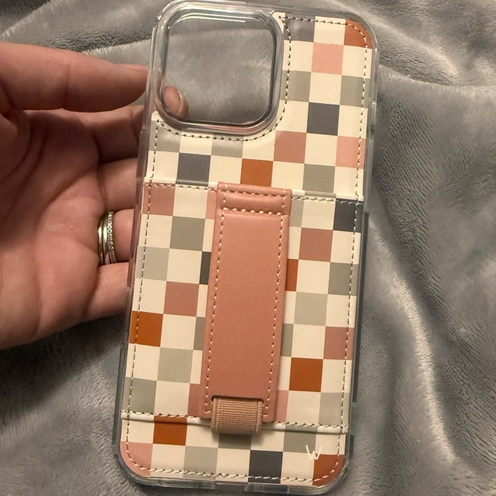 iPhone 16 pro max - Checkered Phone Case with Stand - Pink and Gray
